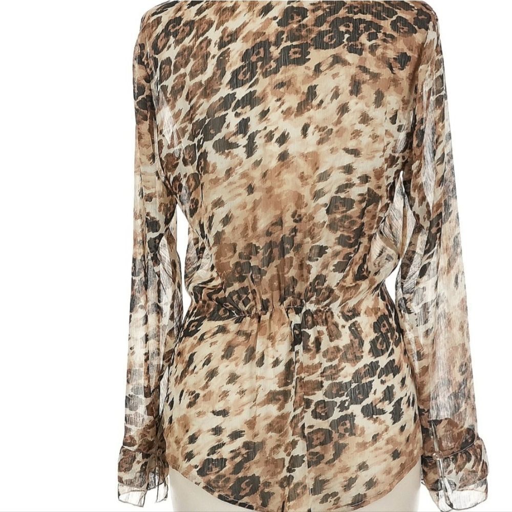 Vintage Spiegel Double Ruffle Neckline Long Sleeved Leopard Print Blouse - Picture 9 of 10